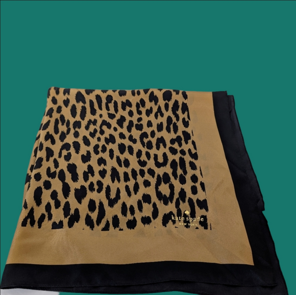 kate spade Accessories - Kate Spade Animal Print Black Tan Leopard Print Scarf With Gold KS Signature NWT